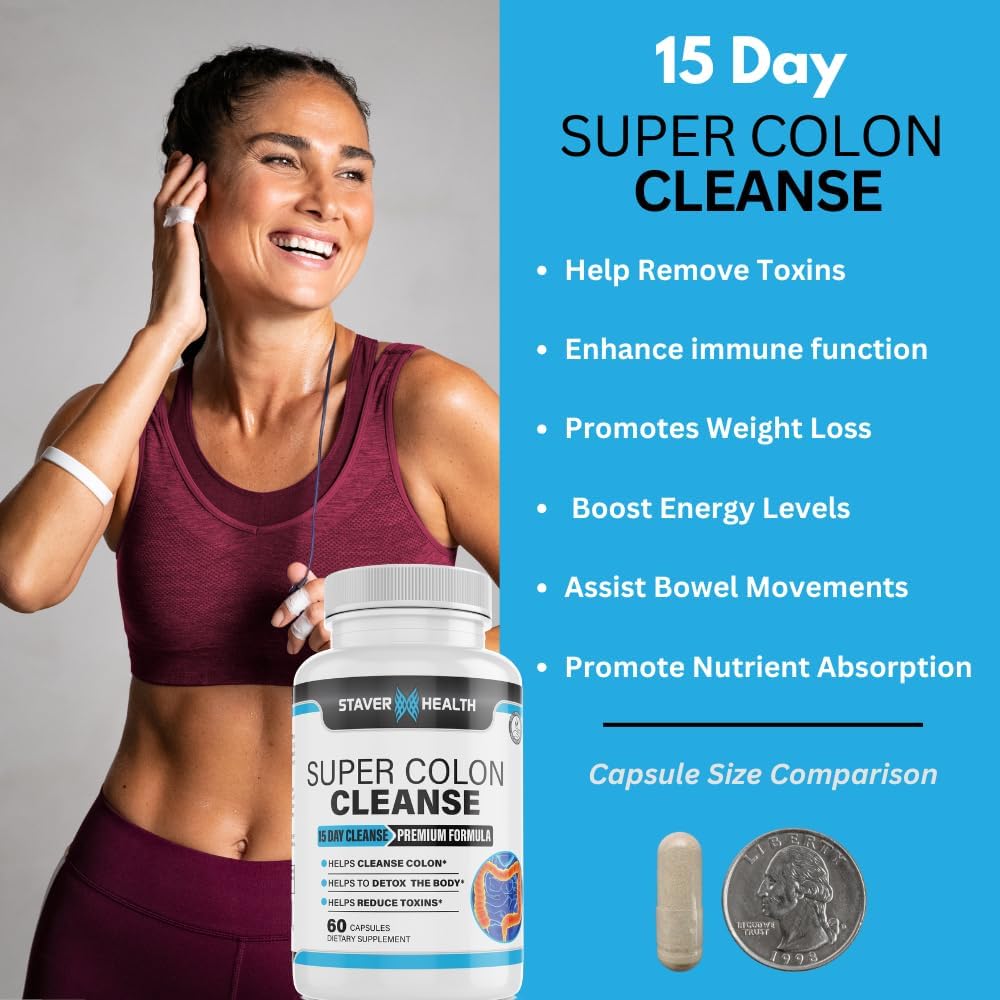 15 Day Colon Cleanse Pills with Psyllium Husk for Detox and Colon Cleansing by Staver Health