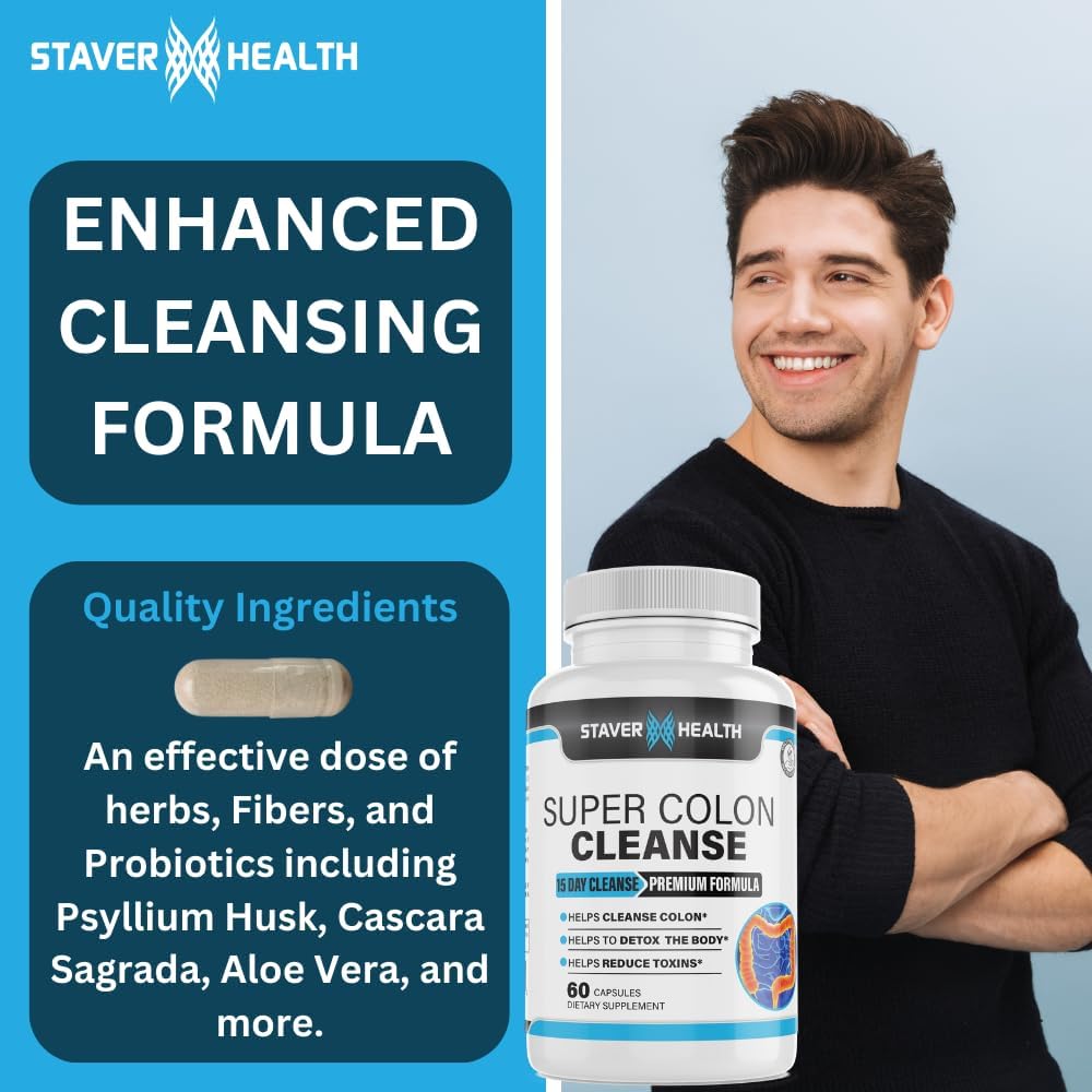 15 Day Colon Cleanse Pills with Psyllium Husk for Detox and Colon Cleansing by Staver Health