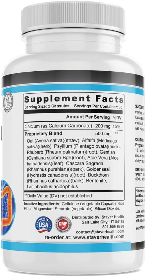 15 Day Colon Cleanse Pills with Psyllium Husk for Detox and Colon Cleansing by Staver Health