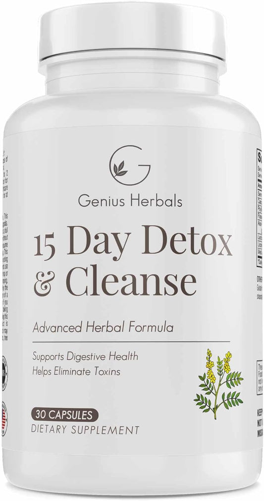 15-Day Detox Cleanse by Genius Herbals - Eliminate Toxins & Boost Digestive Health