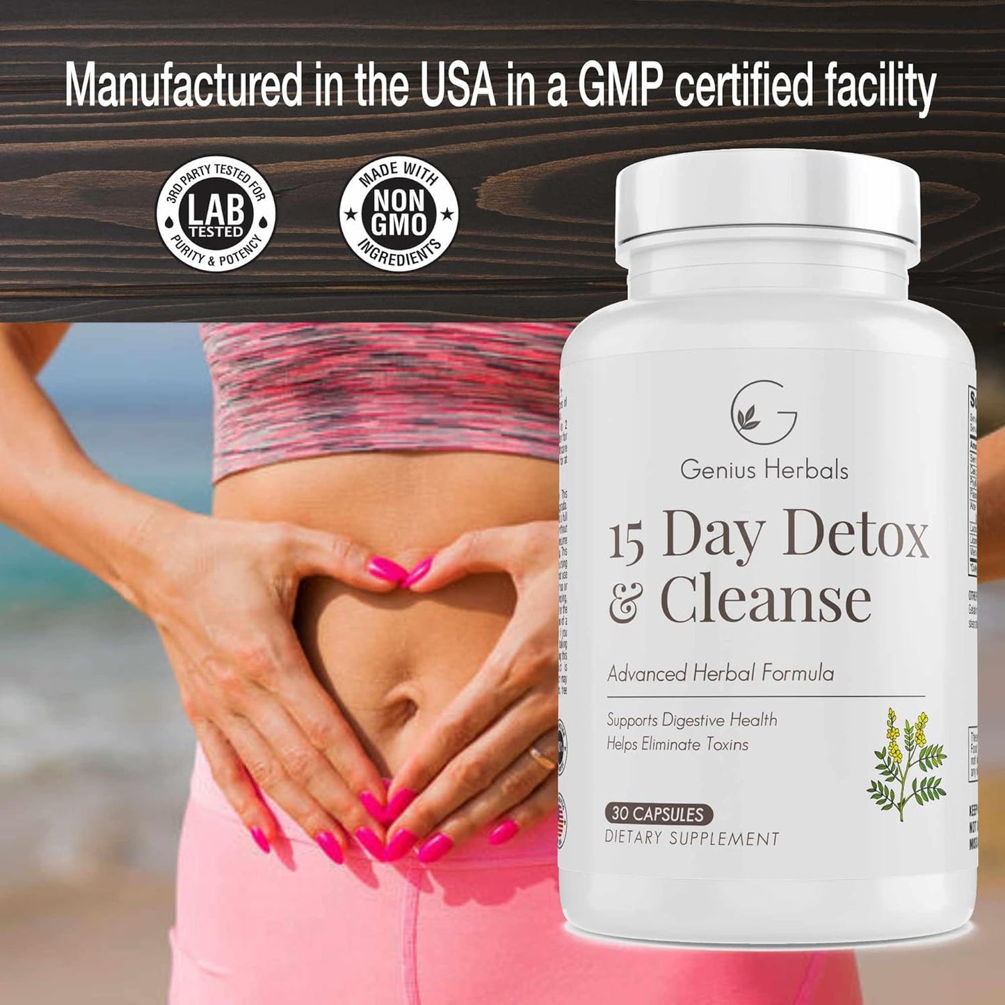 15-Day Detox Cleanse by Genius Herbals - Eliminate Toxins & Boost Digestive Health