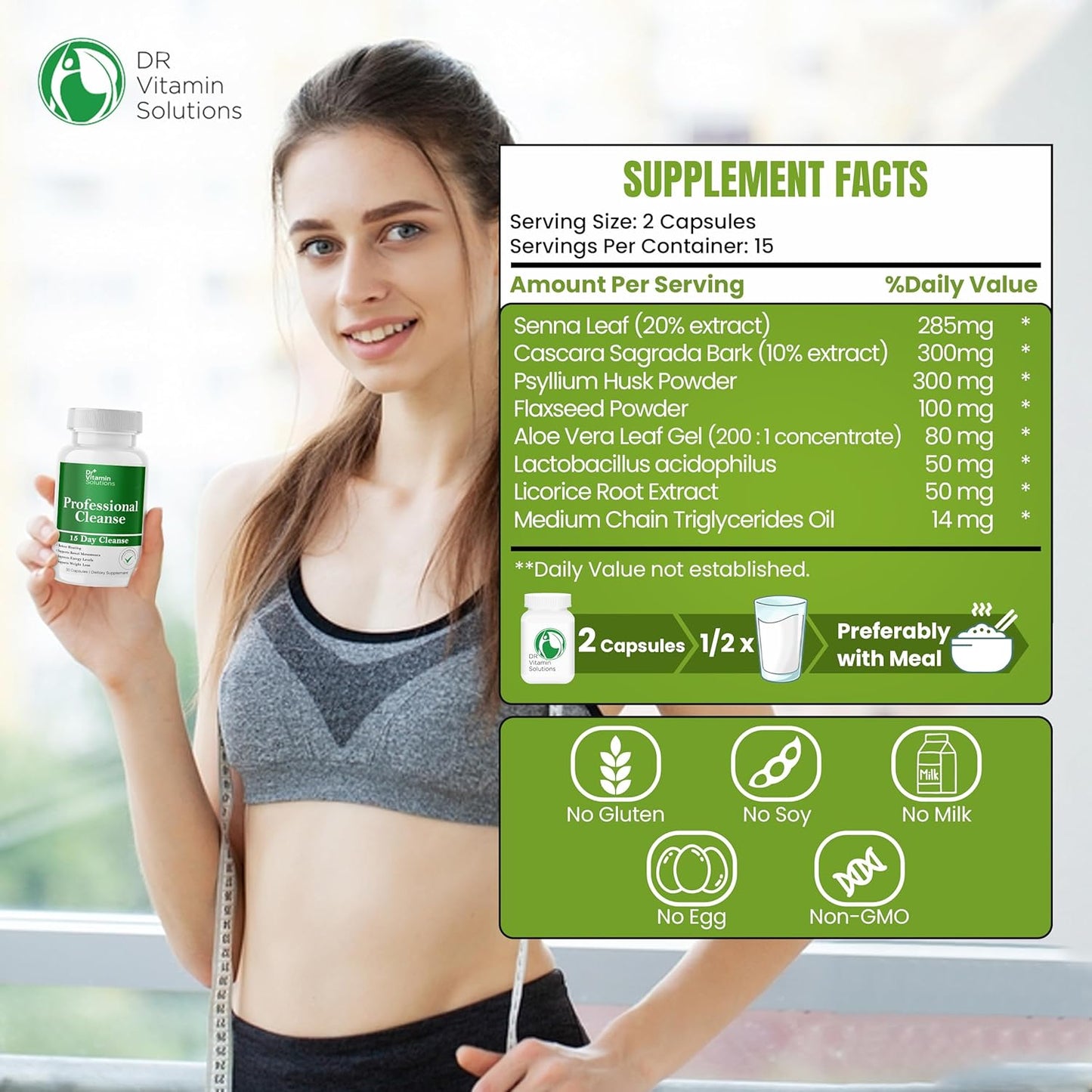 15 Day Detox Cleanse for Weight Management with Gut Support - Natural Colon Cleanser for Bloating Relief - Probiotic Formula for Healthy Digestion - 60 Capsules