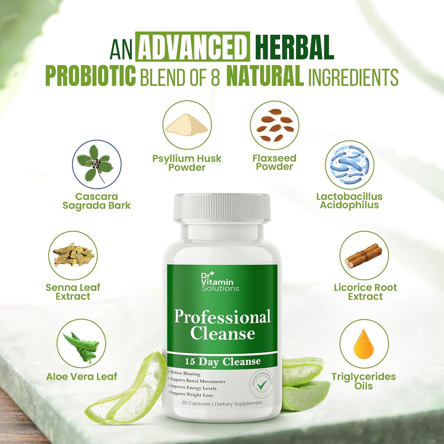 15 Day Detox Cleanse for Weight Management with Gut Support - Natural Colon Cleanser for Bloating Relief - Probiotic Formula for Healthy Digestion - 60 Capsules