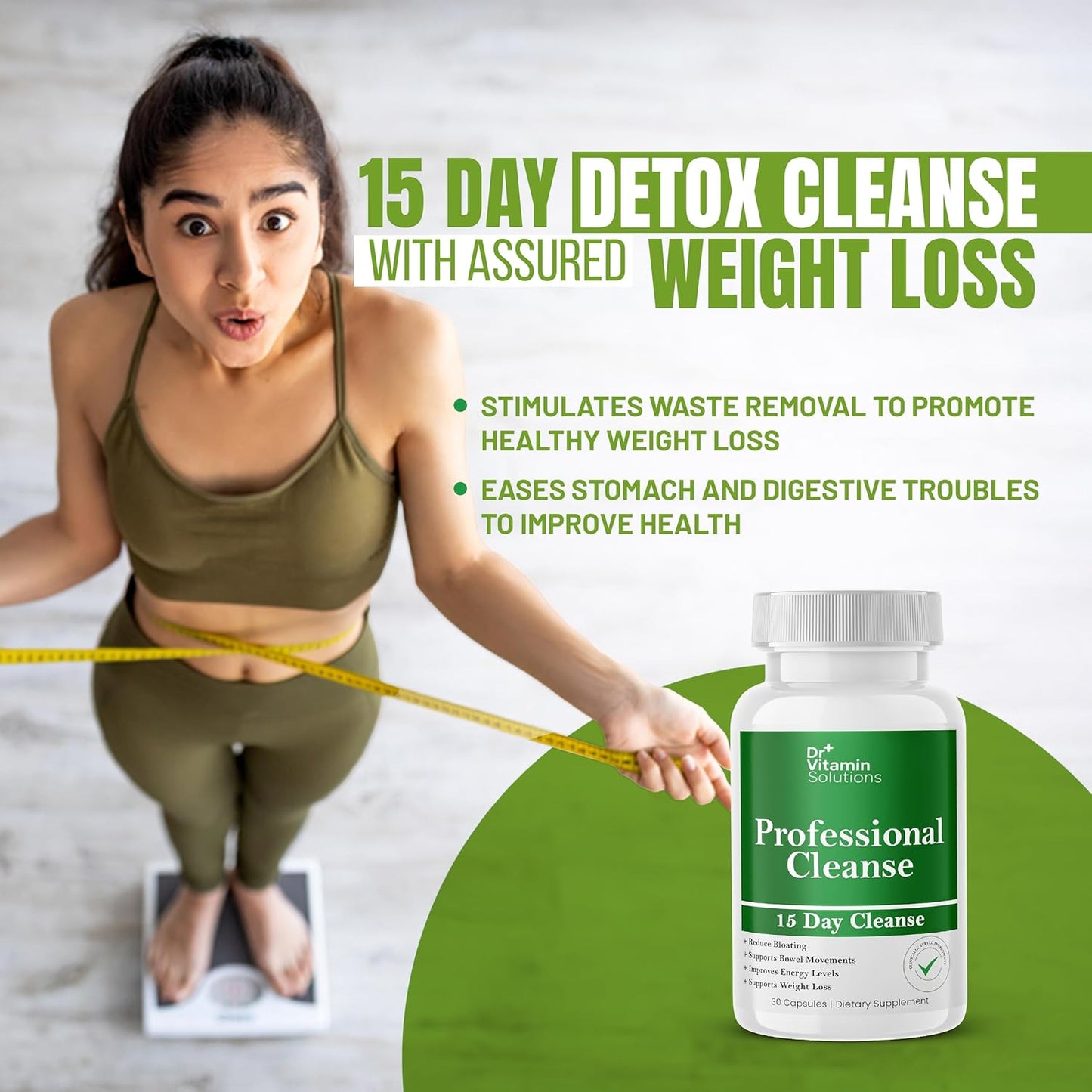 15 Day Detox Cleanse for Weight Management with Gut Support - Natural Colon Cleanser for Bloating Relief - Probiotic Formula for Healthy Digestion - 60 Capsules