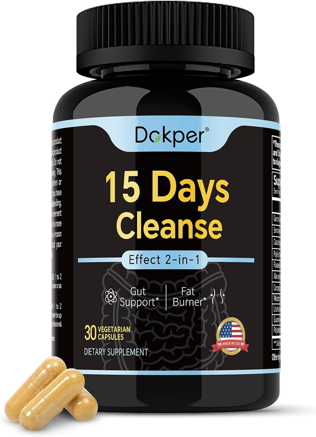 15-Day DOKPER Natural Cleanse Detox for Men & Women - 2-in-1 Gut Support and Colon Cleanse with 30 Capsules