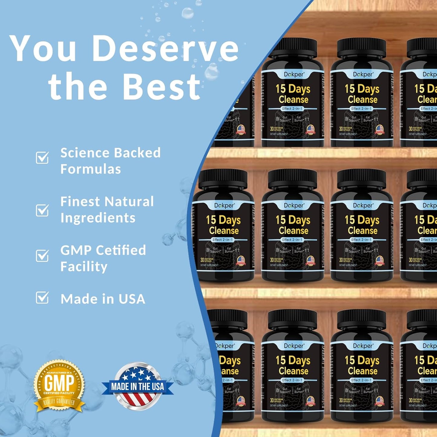 15-Day DOKPER Natural Cleanse Detox for Men & Women - 2-in-1 Gut Support and Colon Cleanse with 30 Capsules