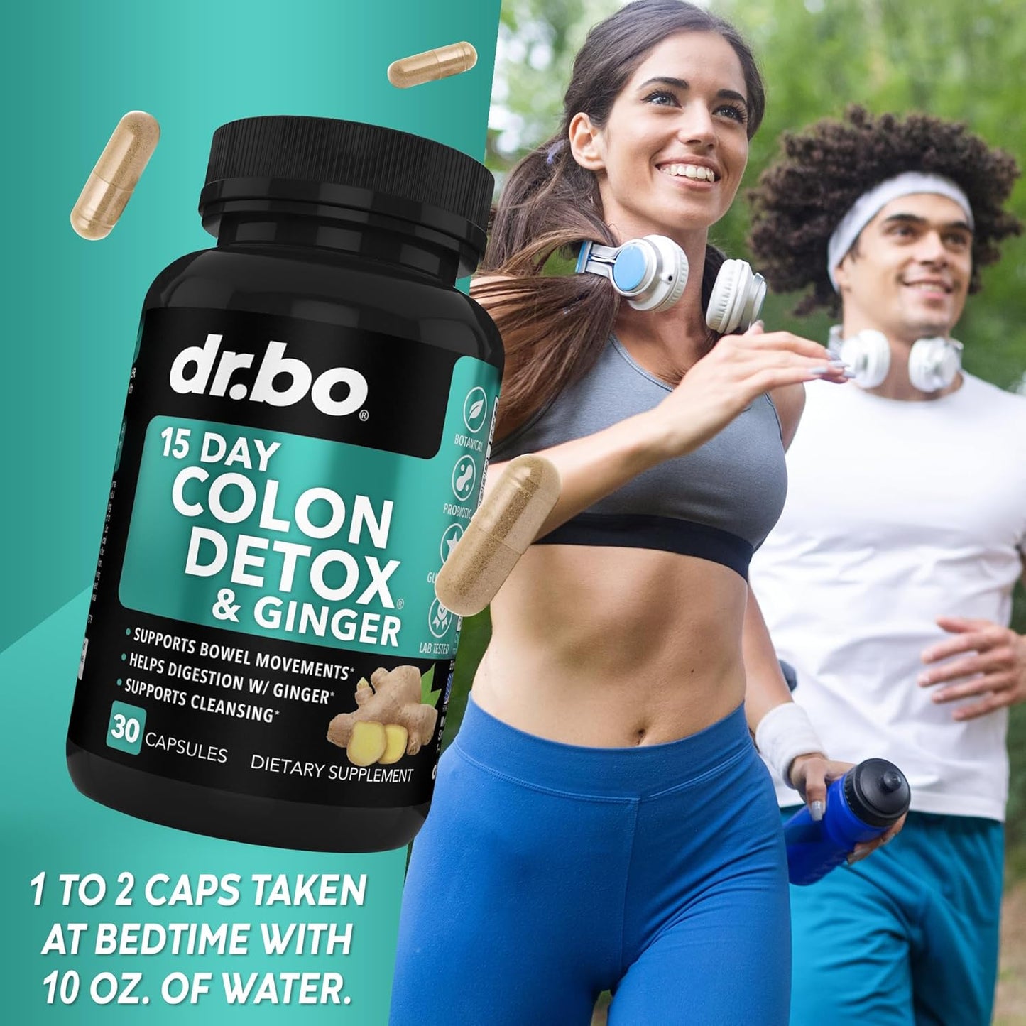 15-Day Dr. BO Colon Cleanser Detox Pills with Ginger - Fast Natural Laxative for Weight Flush & Constipation Relief