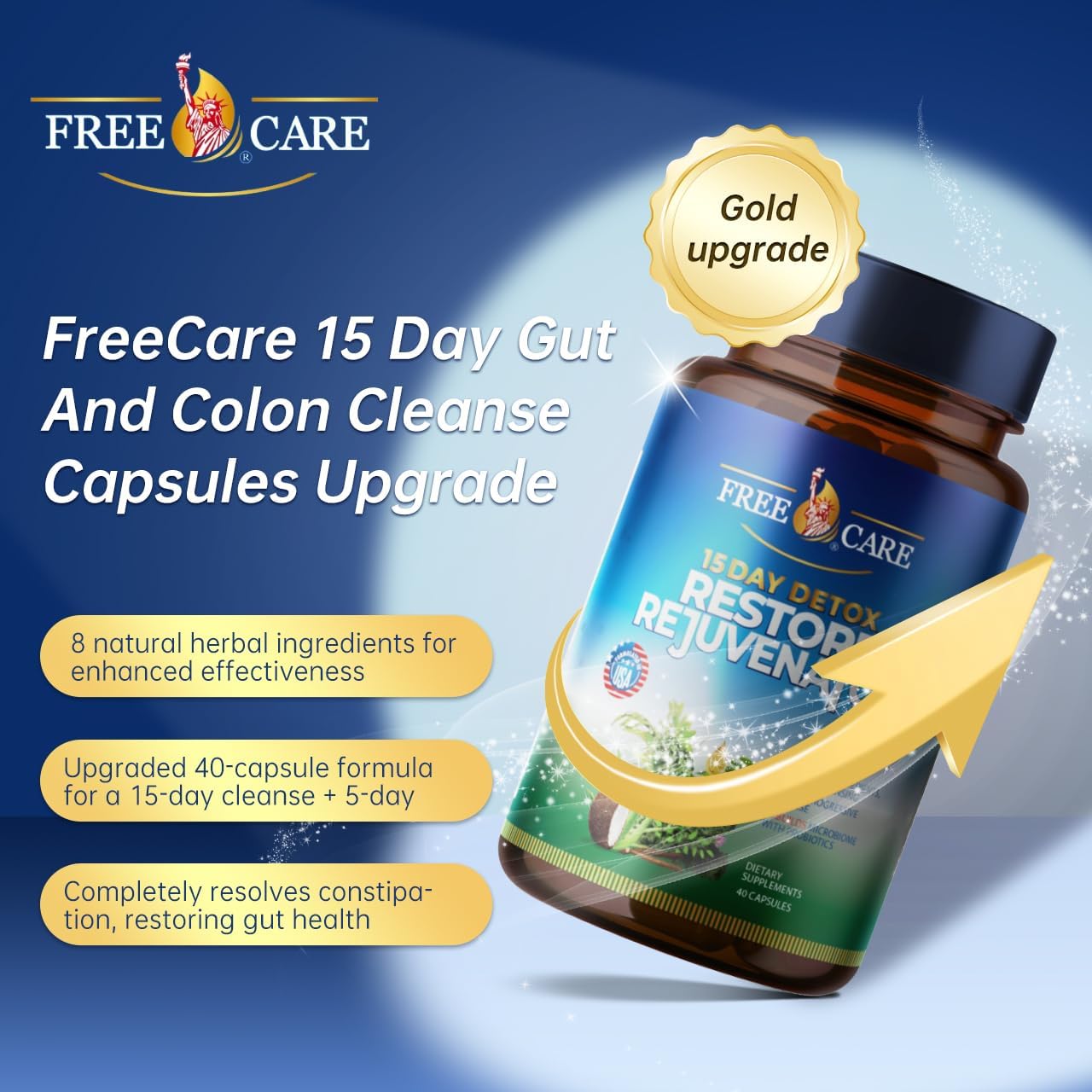 15 Day Gut Cleanse & Colon Detox for Weight Loss - Fast Acting Pills for Men & Women - 40 Capsules, 2 Daily