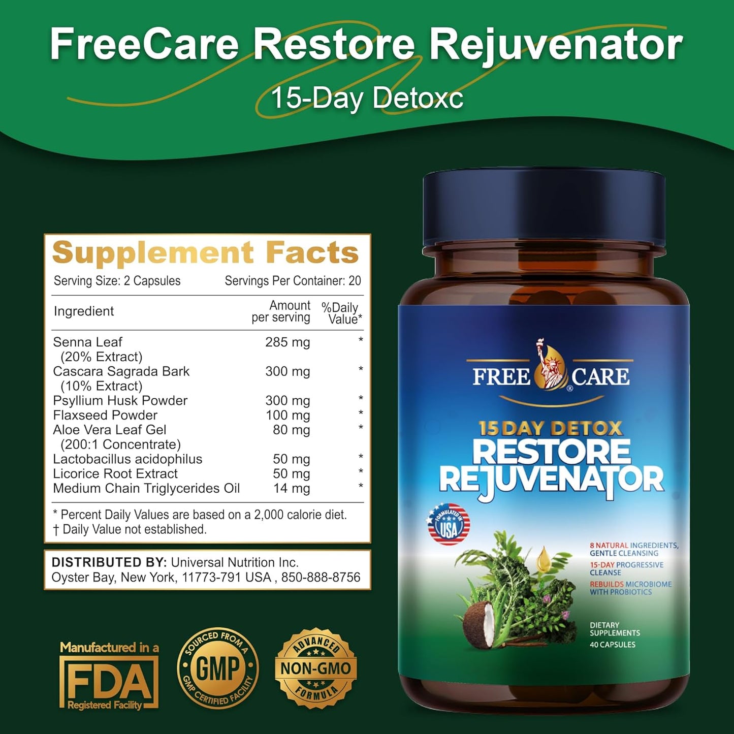 15 Day Gut Cleanse & Colon Detox for Weight Loss - Fast Acting Pills for Men & Women - 40 Capsules, 2 Daily