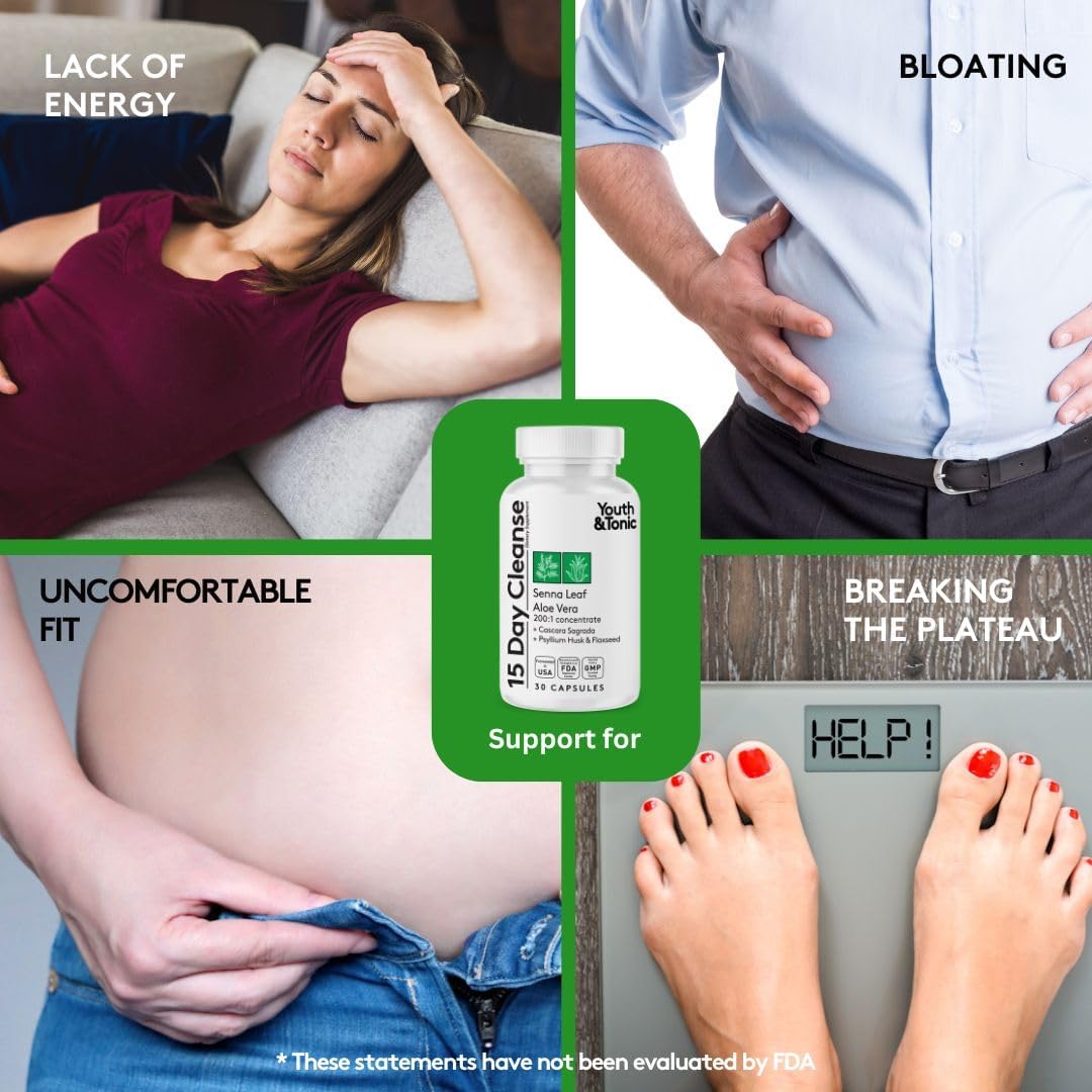 15 Day Gut Health & Colon Detox Cleanse for Men & Women - Reduce Belly Bloat, Boost Energy, Made in USA - 30 Pills
