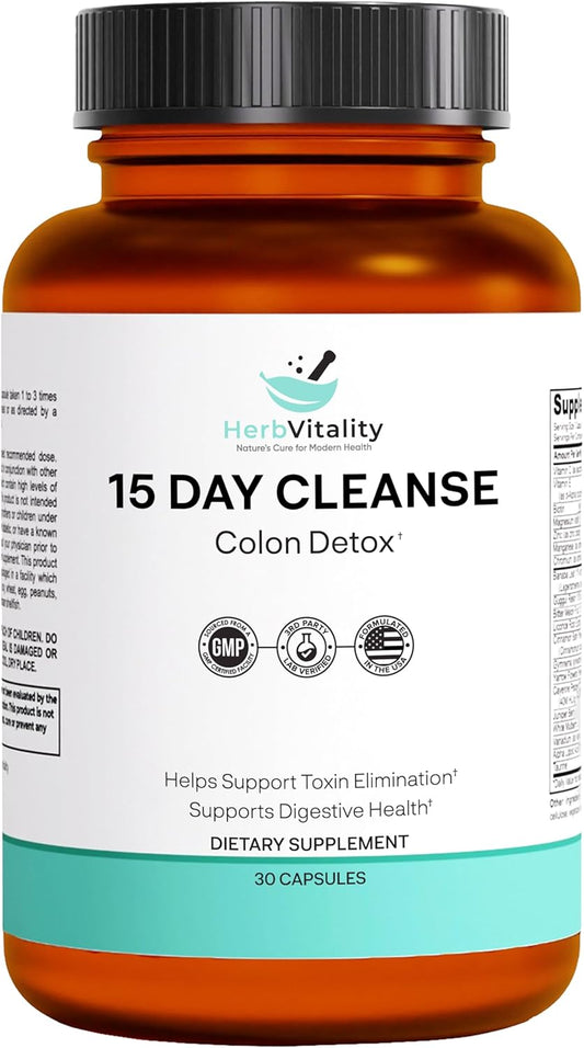 15-Day Herb Vitality Colon Cleanse: Probiotics for Men & Women, Candida Cleanse, Aloe Vera, Licorice Root, Psyllium Husk - Supports Gut, Digestive & Immune Health, Detox & Kidney Cleanse