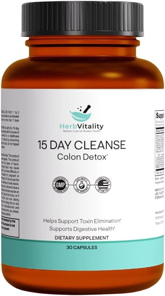 15-Day Herb Vitality Colon Cleanse: Probiotics for Men & Women, Candida Cleanse, Aloe Vera, Licorice Root, Psyllium Husk - Supports Gut, Digestive & Immune Health, Detox & Kidney Cleanse