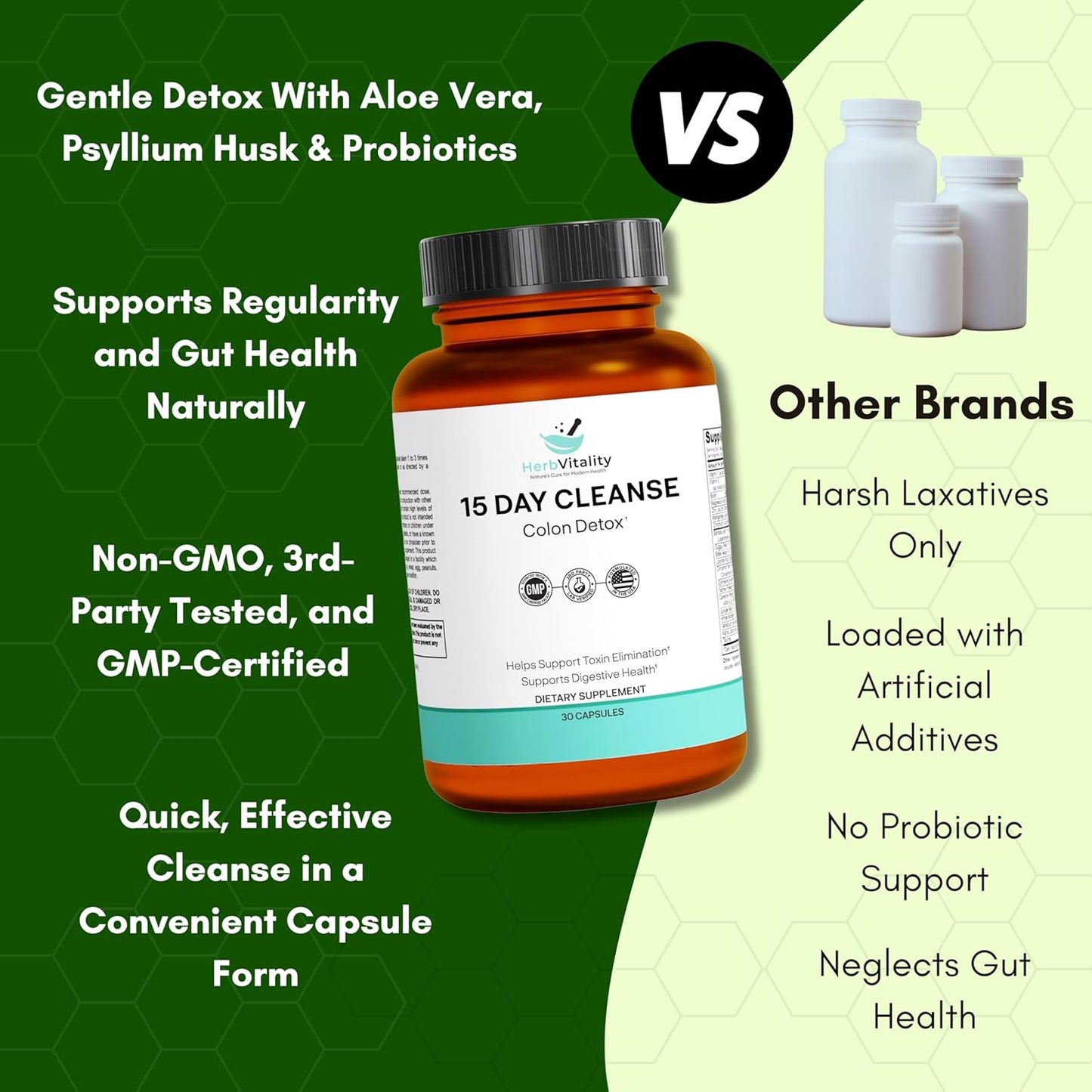 15-Day Herb Vitality Colon Cleanse: Probiotics for Men & Women, Candida Cleanse, Aloe Vera, Licorice Root, Psyllium Husk - Supports Gut, Digestive & Immune Health, Detox & Kidney Cleanse