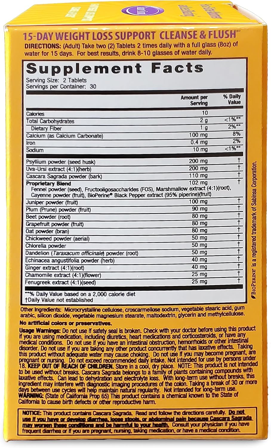 15-Day Natural Weight Loss Support & Energy Boost Supplement - Cleanse, Detox, & Reduce Bloating - 60 Tablets