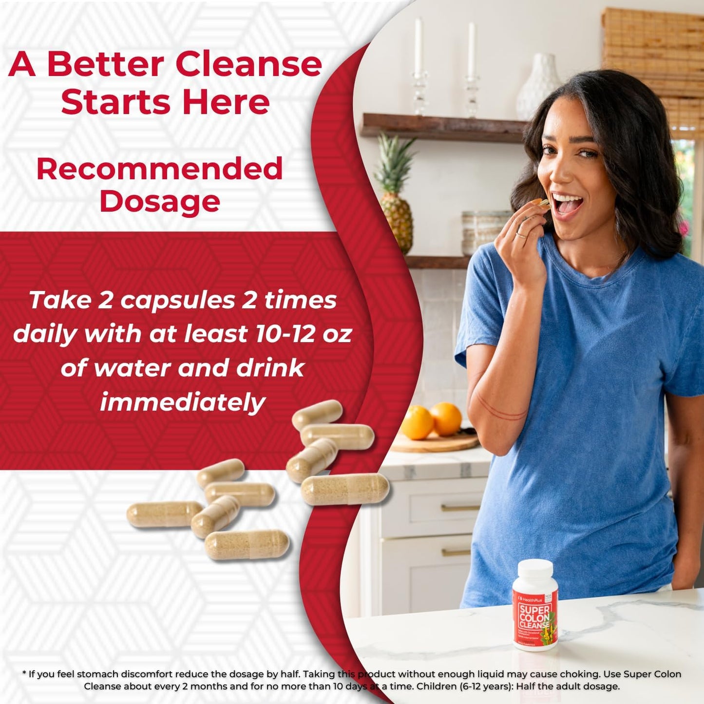15 Day Supply of Health Plus Super Colon Cleanse Capsules for Gentle Gut Cleanse & Digestive Support with Psyllium Husk & Probiotics