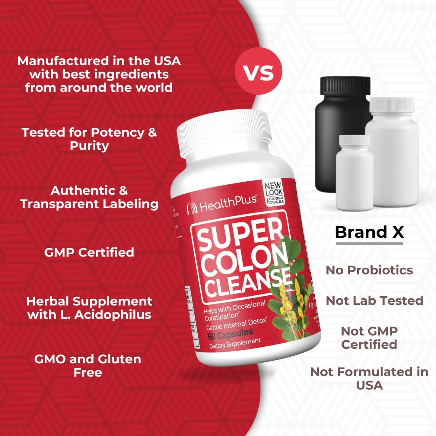 15 Day Supply of Health Plus Super Colon Cleanse Capsules for Gentle Gut Cleanse & Digestive Support with Psyllium Husk & Probiotics