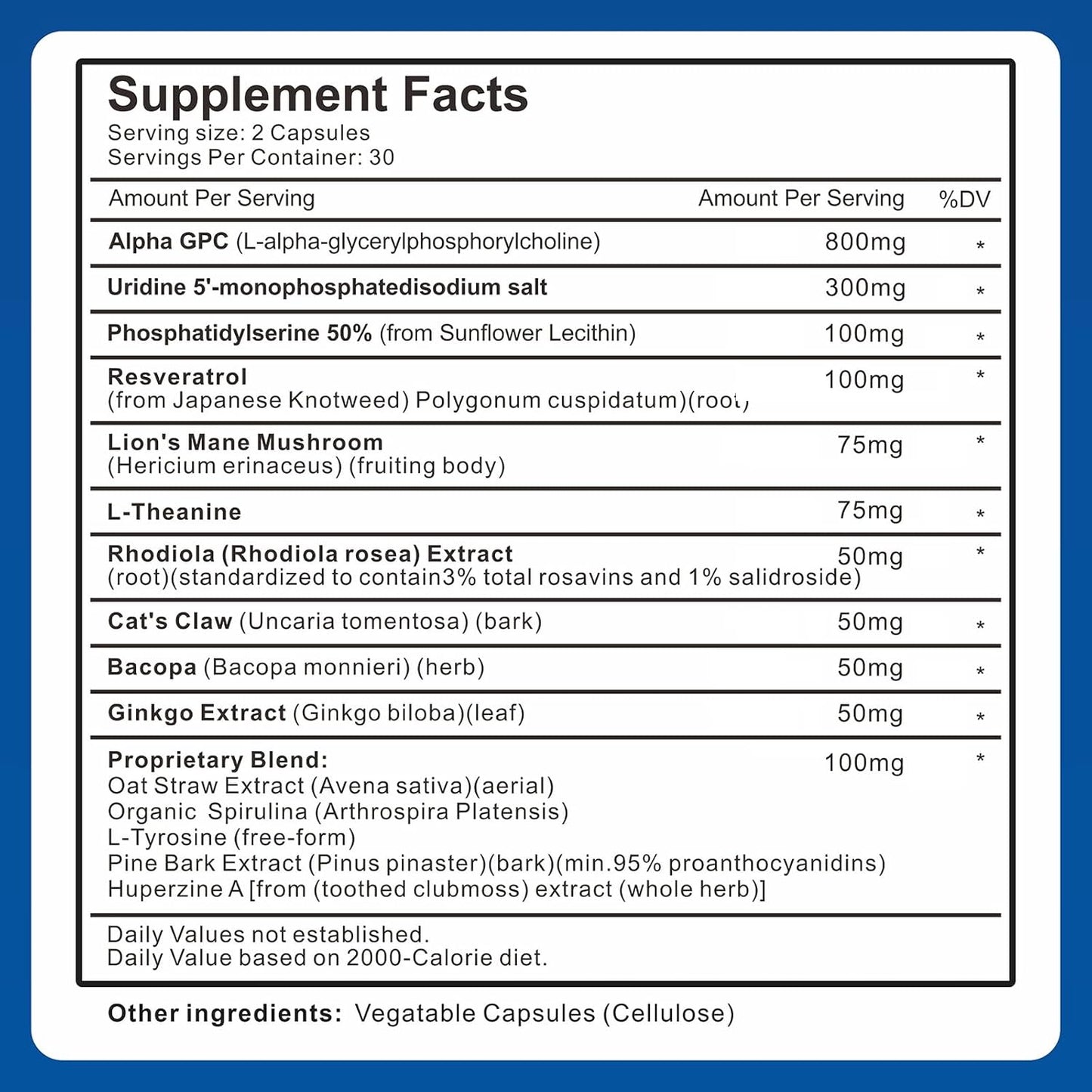 15-in-1 Alpha GPC Nootropic Brain Supplement with Lion's Mane - Memory, Focus, Brain Support - 180 Capsules