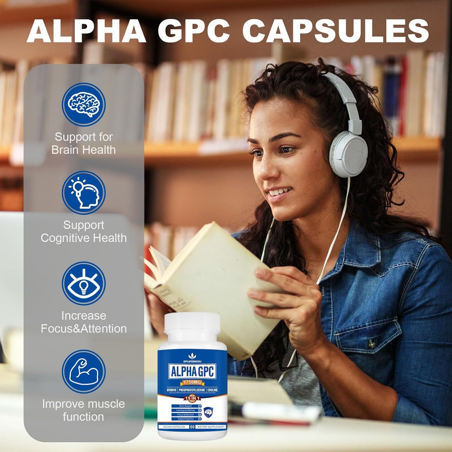 15-in-1 Alpha GPC Nootropic Brain Supplement with Lion's Mane Mushroom - Memory, Focus, Brain Support - 120 Capsules