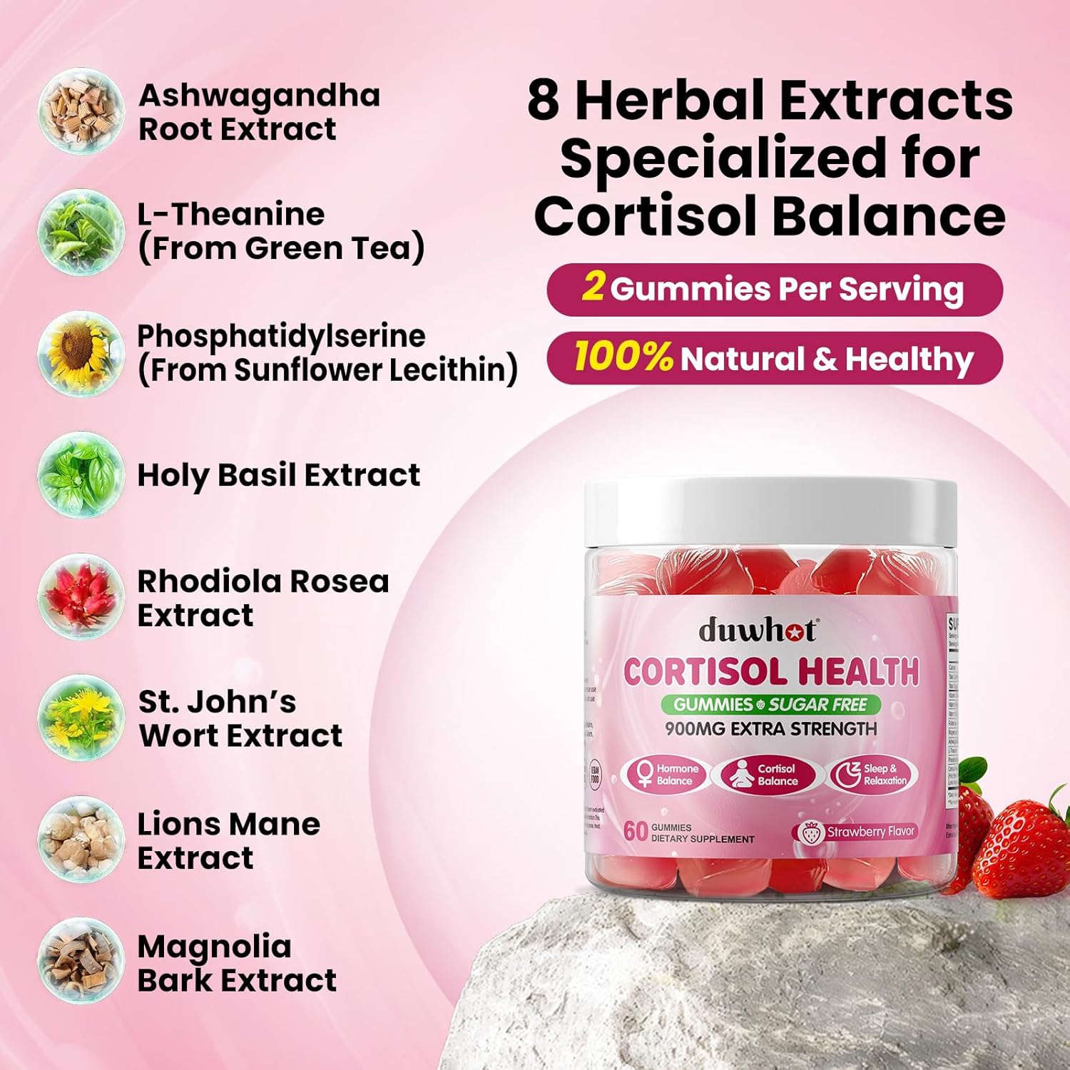 15-in-1 Cortisol Gummies for Women with Ashwagandha & Magnesium - Hormone Balance, Mood, Focus, Sleep Support - Vegan & Sugar Free - 60 Count