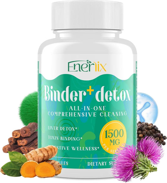 15-in-1 Detox Binder with Activated Charcoal, Zeolite, Bentonite Clay & Chlorella - 1500mg Supplement for Liver & Gut Cleanse - 90 Vegan Capsules
