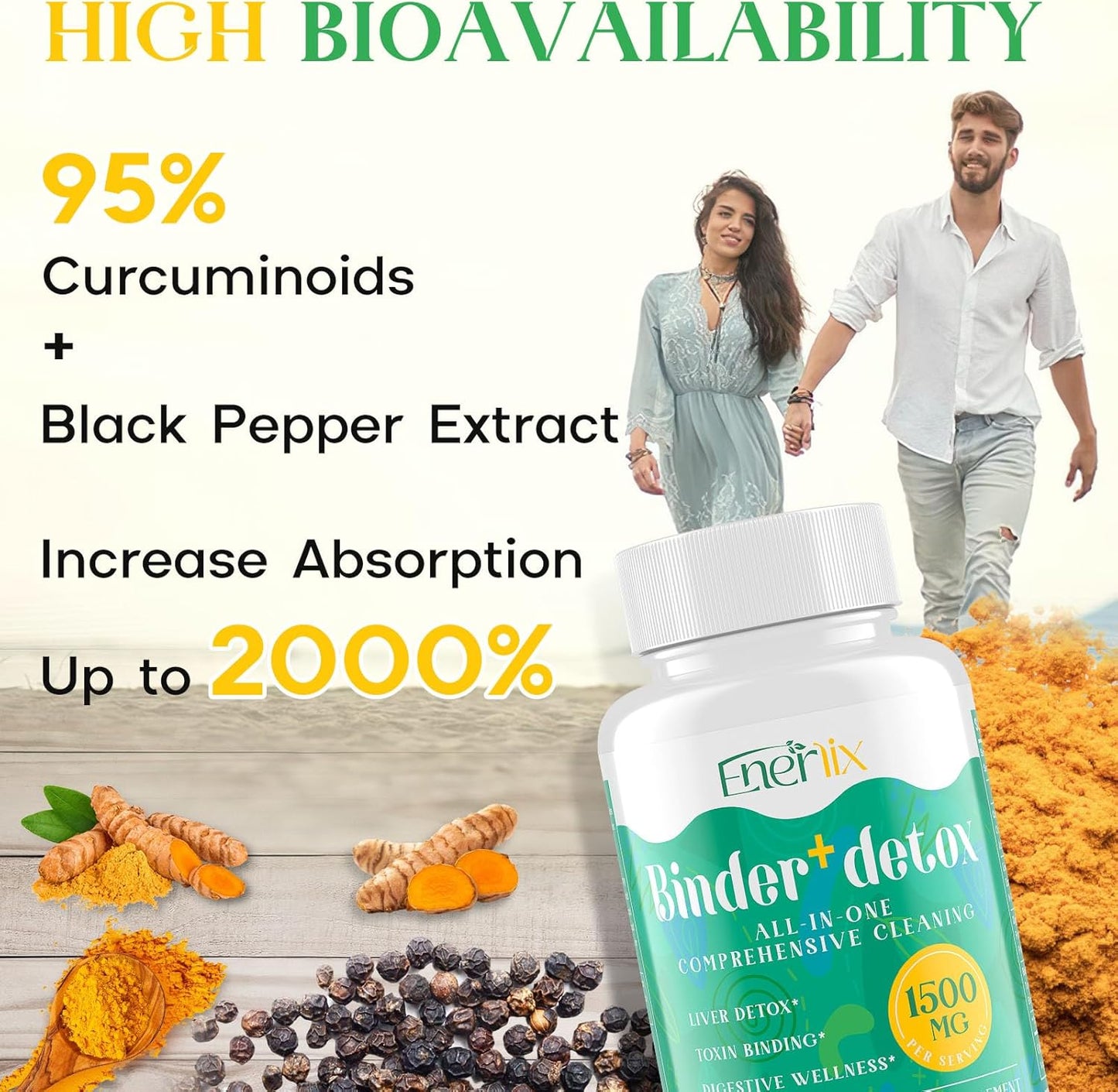 15-in-1 Detox Binder with Activated Charcoal, Zeolite, Bentonite Clay & Chlorella - 1500 MG Supplement for Liver & Digestive Cleanse - 360 Vegan Capsules