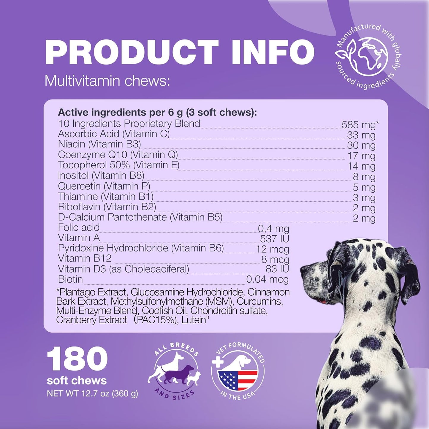15-in-1 Dog Multivitamin Chews with MSM for Hip & Joint Health, Itchy Skin Relief, Immune Support, Enzymes, Skin & Coat, Mobility Support by CHEWIA
