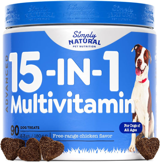 15-in-1 SimplyNatural Dog Multivitamin with Chicken Flavor - Supports Immune System, Coat, Skin - 90 Chews