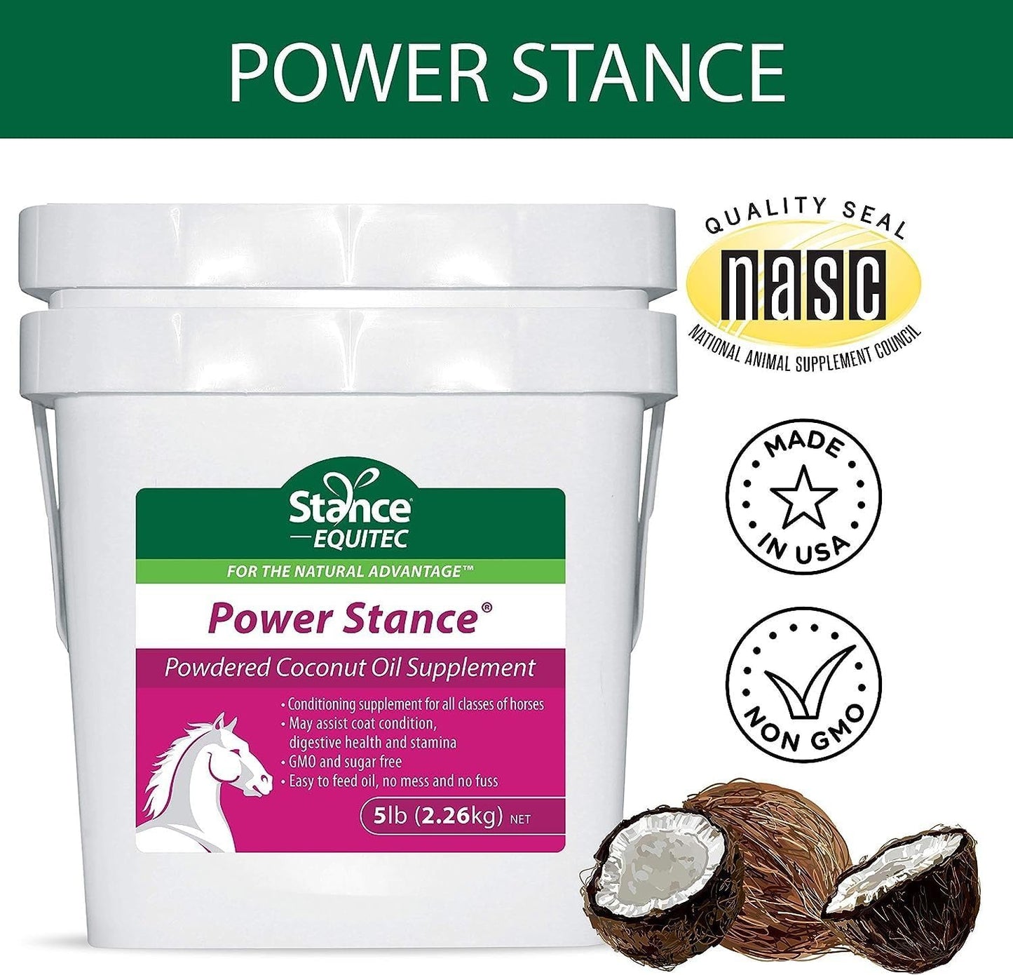 15 lb Stance Power Powdered Coconut Oil Horse Supplement - Promotes Healthy Coat, Digestive Health, and Stamina - Non-GMO and Sugar-Free