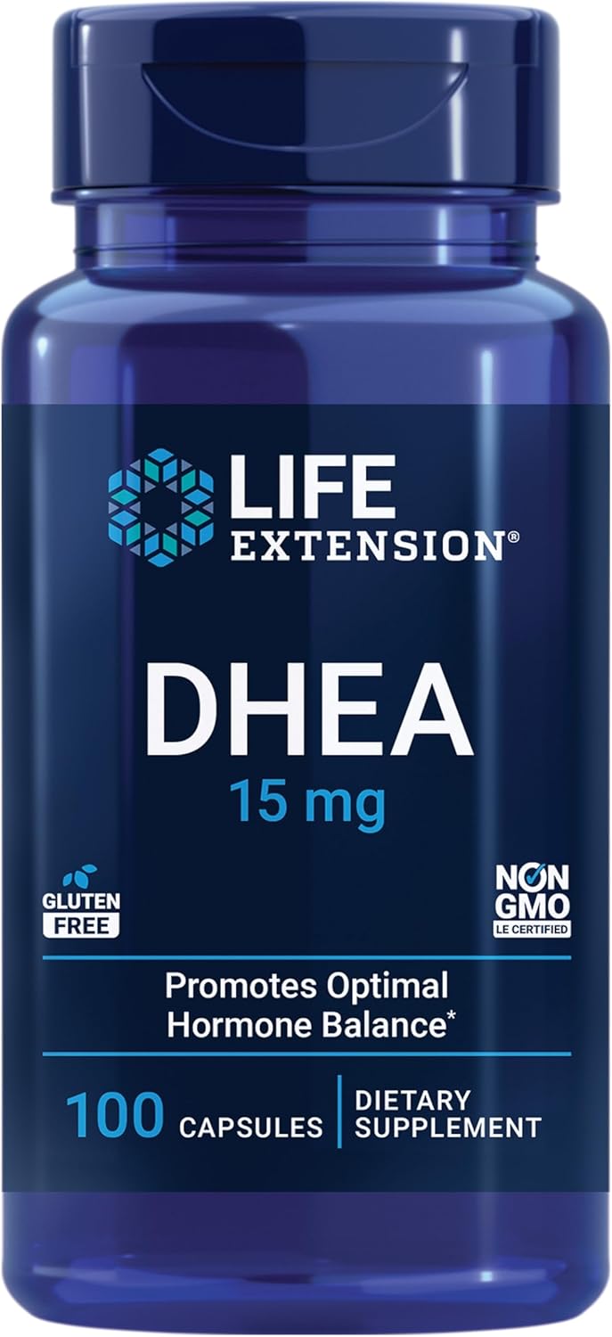 15 mg DHEA Capsules for Hormone Balance, Cardiovascular Health, Lean Muscle Mass, 100ct Gluten-Free Non-GMO