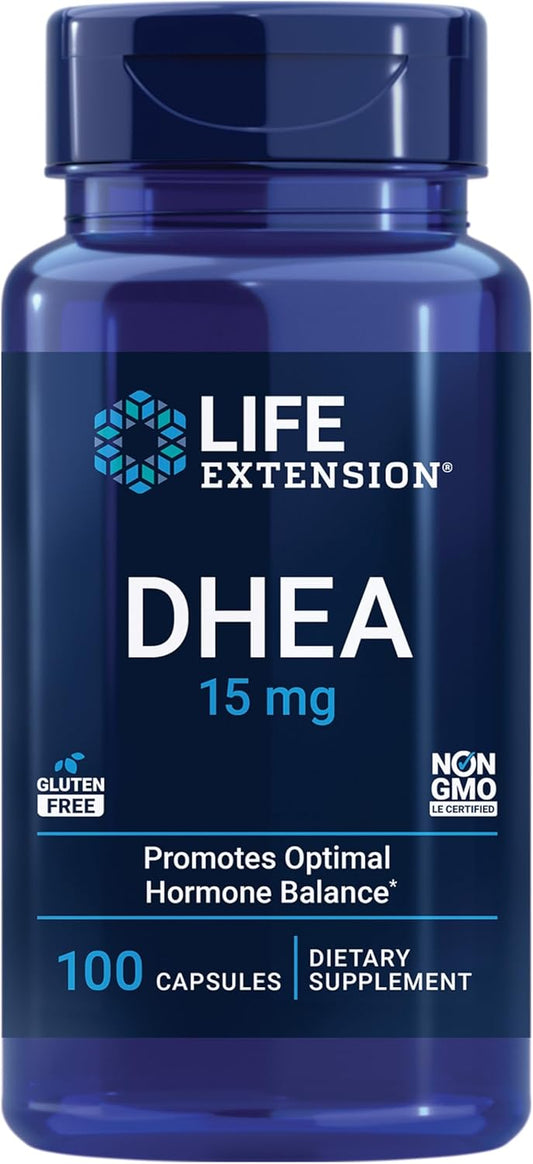 15 mg DHEA Capsules for Hormone Balance, Cardiovascular Health, Lean Muscle Mass, 100ct Gluten-Free Non-GMO