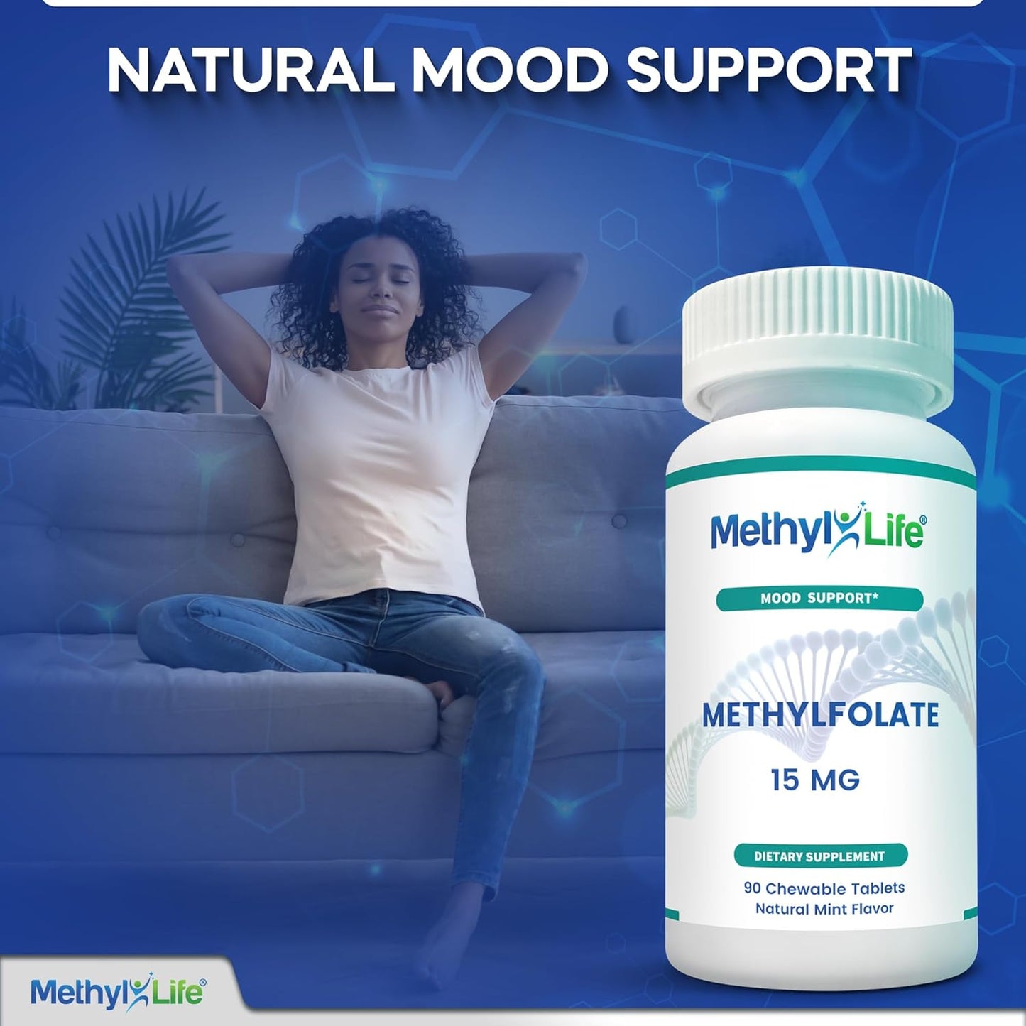 15 mg Methyl-Life L-Methylfolate Chewables - 3 Month Supply - Non-GMO Gluten Free Folate - Natural Mint Flavor - Pharmaceutical Grade