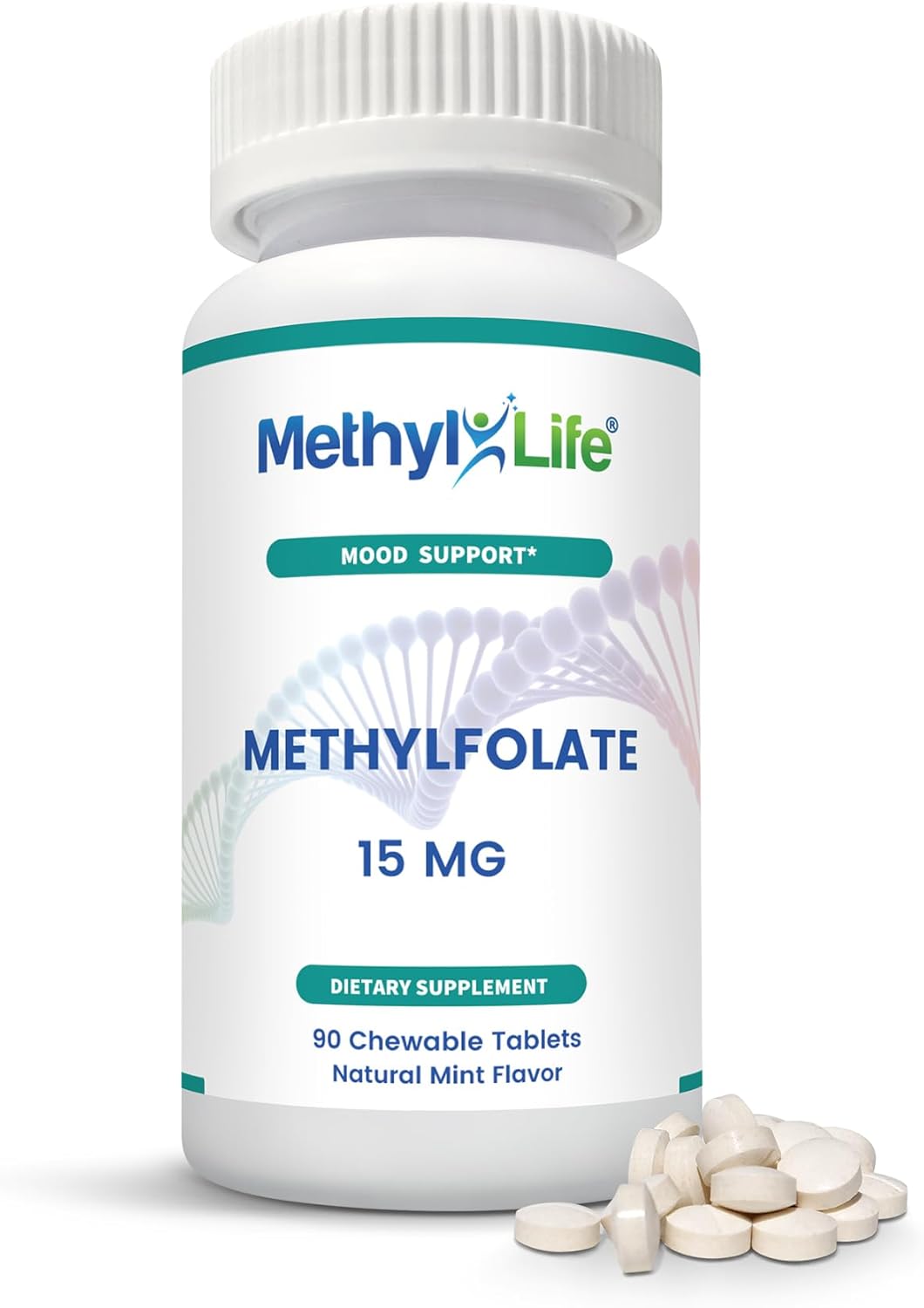 15 mg Methyl-Life L-Methylfolate Chewables - 3 Month Supply - Non-GMO Gluten Free Folate - Natural Mint Flavor - Pharmaceutical Grade