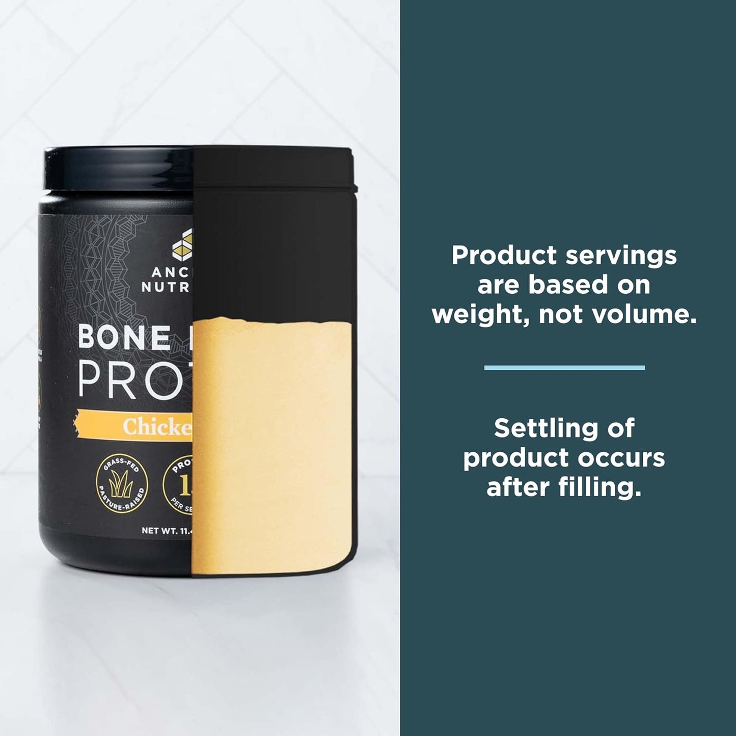 15 Servings of Ancient Nutrition Bone Broth Protein Powder in Chicken Soup and Tomato Basil Flavors