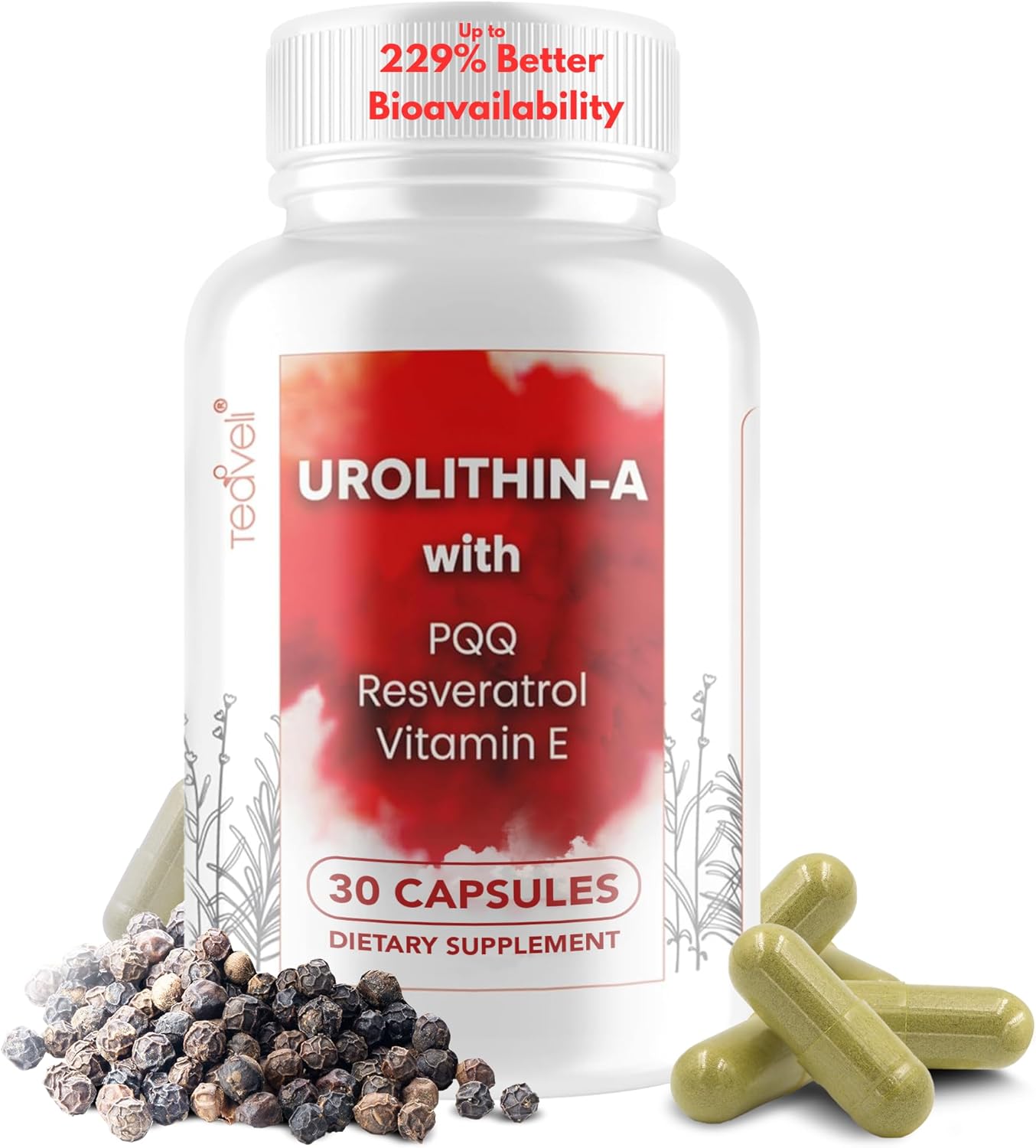 15 Servings of Teaveli Advanced Urolithin A & Stem Cell Supplement - Boost NAD+ and Energy with Resveratrol, PQQ, Vitamin E & Bioperine