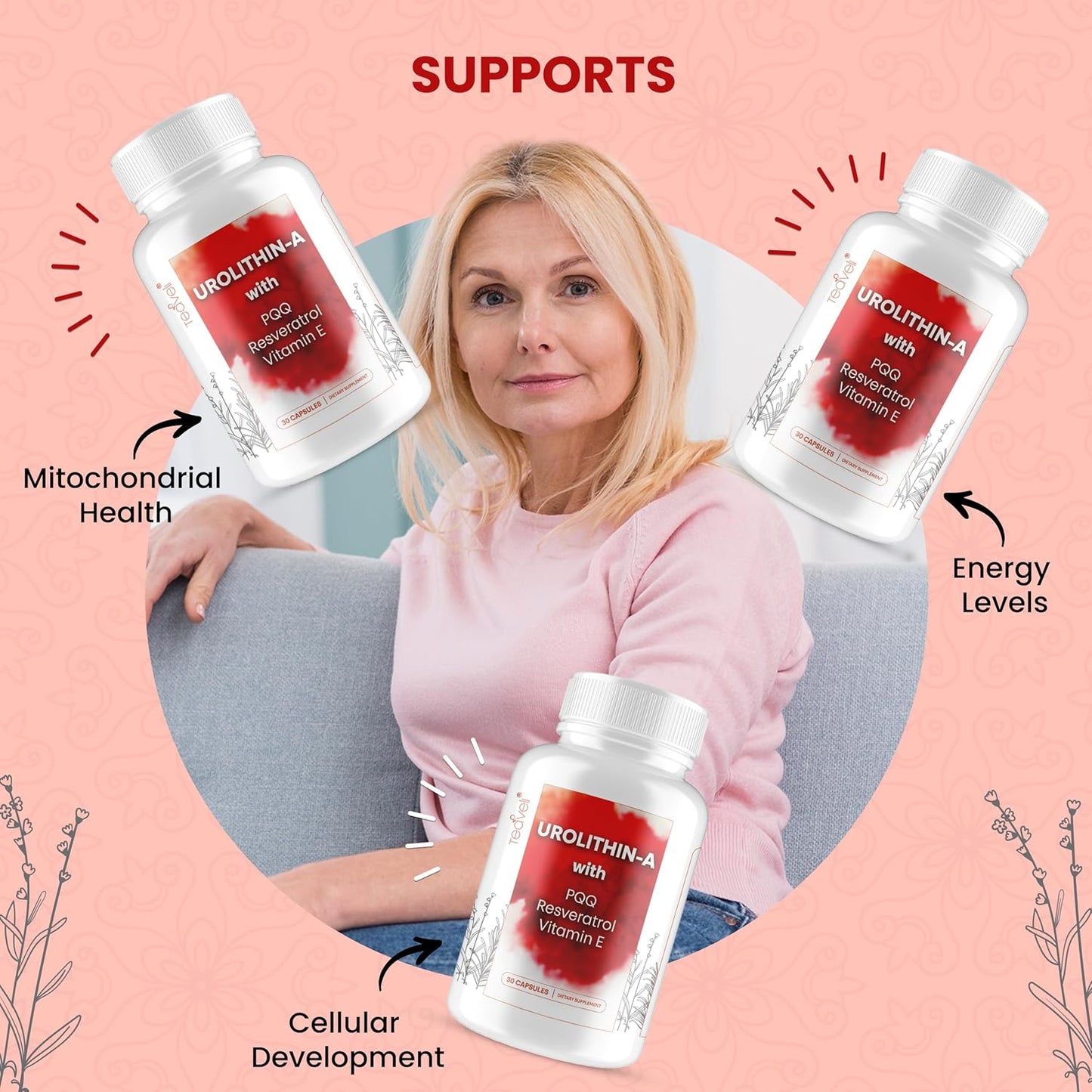 15 Servings of Teaveli Advanced Urolithin A & Stem Cell Supplement - Boost NAD+ and Energy with Resveratrol, PQQ, Vitamin E & Bioperine