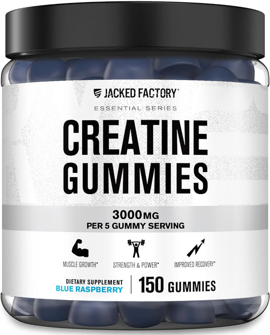 150 Blue Raspberry Creatine Monohydrate Gummies (3g) for Muscle Growth and Strength Boost