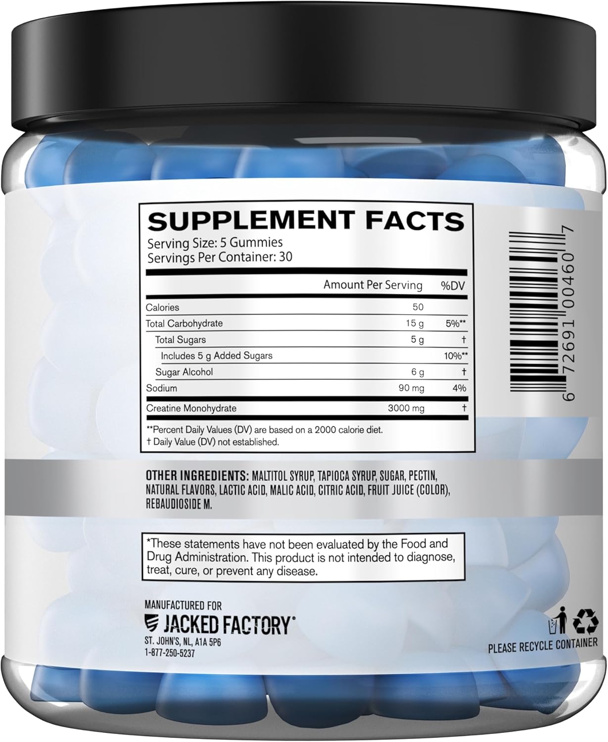 150 Blue Raspberry Creatine Monohydrate Gummies (3g) for Muscle Growth and Strength Boost