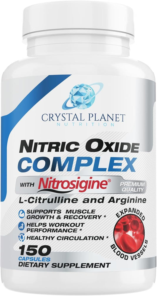 150 Capsules Crystal Planet Nitric Oxide Complex Supplement with Nitrosigine, L-Citrulline, L-Arginine, Beet Root Extract