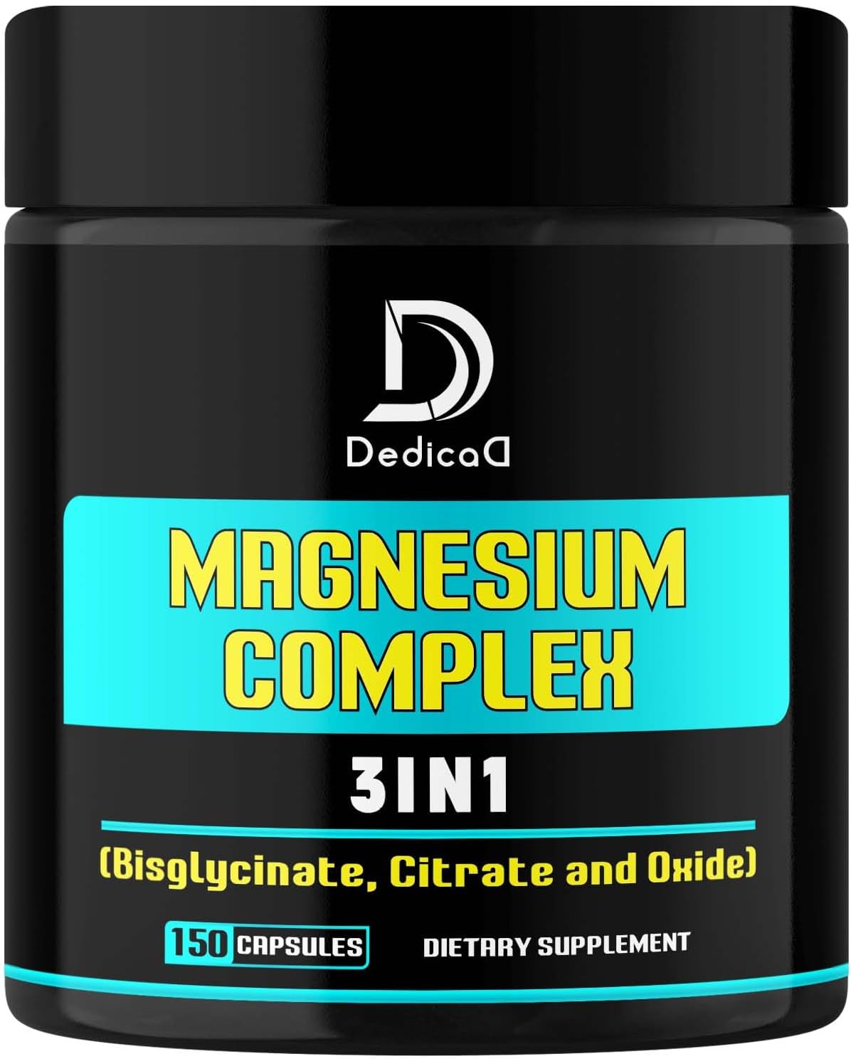 150 Capsules DEDICAD Triple Magnesium Complex Supplement - 100mg Elemental Magnesium for Energy, Muscle, Brain, Immune Health - Bisglycinate, Citrate, Oxide Formula