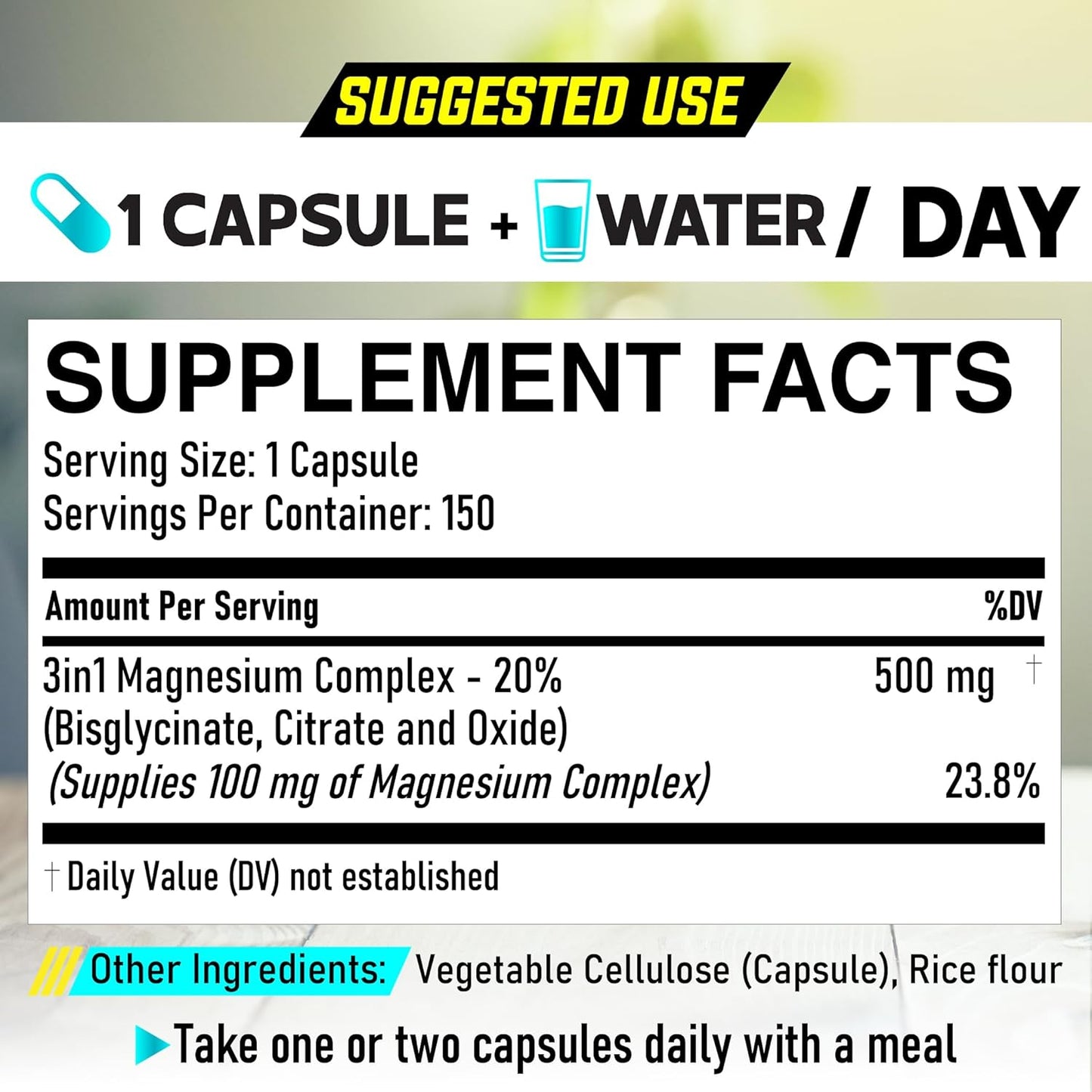 150 Capsules DEDICAD Triple Magnesium Complex Supplement - 100mg Elemental Magnesium for Energy, Muscle, Brain, Immune Health - Bisglycinate, Citrate, Oxide Formula