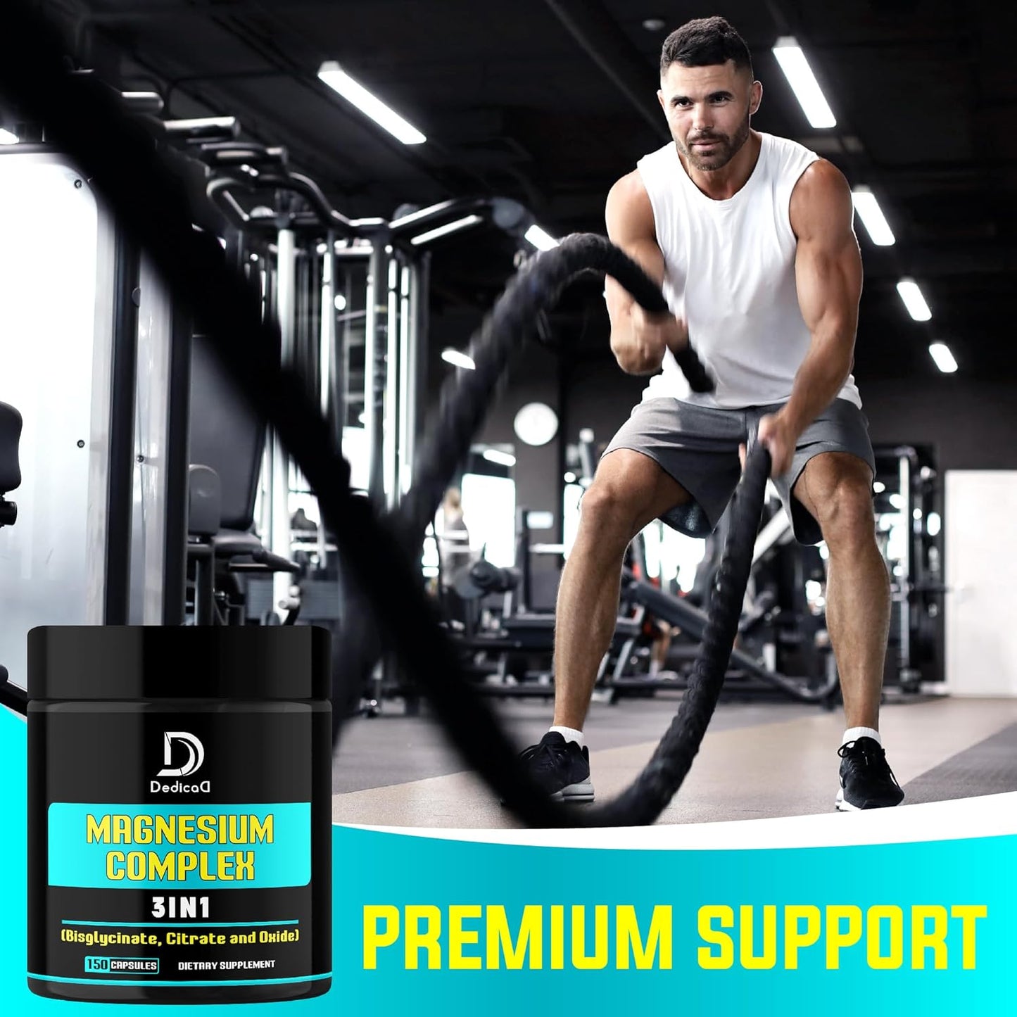 150 Capsules DEDICAD Triple Magnesium Complex Supplement - 100mg Elemental Magnesium for Energy, Muscle, Brain, Immune Health - Bisglycinate, Citrate, Oxide Formula