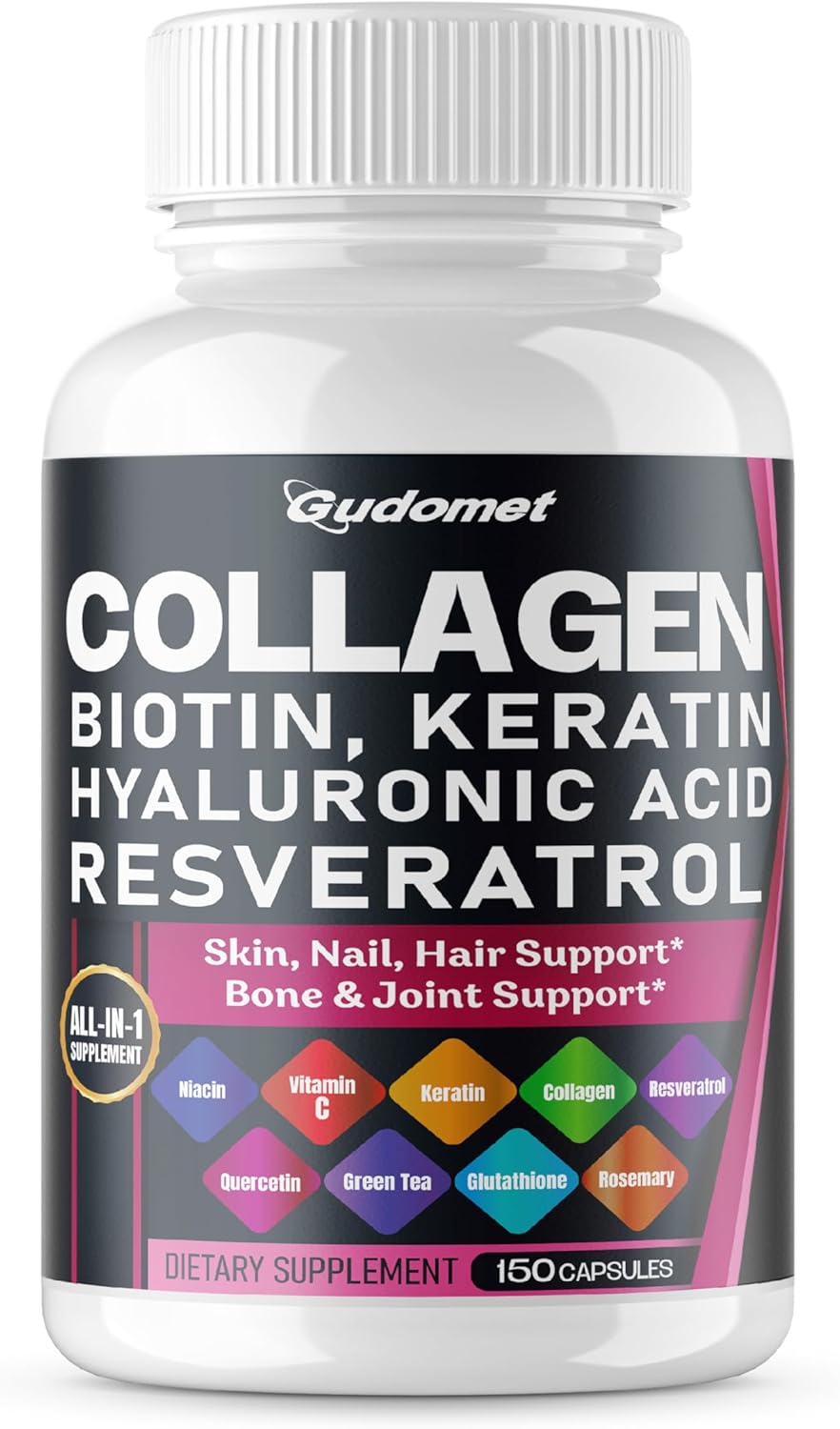 150 Capsules GUDOMET Collagen Biotin Vitamin C Niacin Trans-Resveratrol Hyaluronic Acid Quercetin Green Tea Glutathione Rosemary Supplement USA