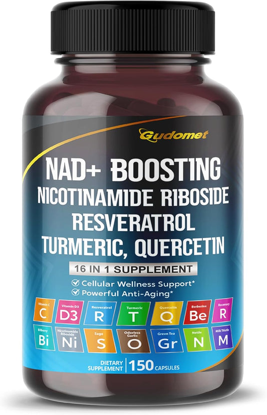 150 Capsules GUDOMET NAD+ Boosting Supplement with Trans-Resveratrol, Turmeric, Quercetin, and More - Made in USA