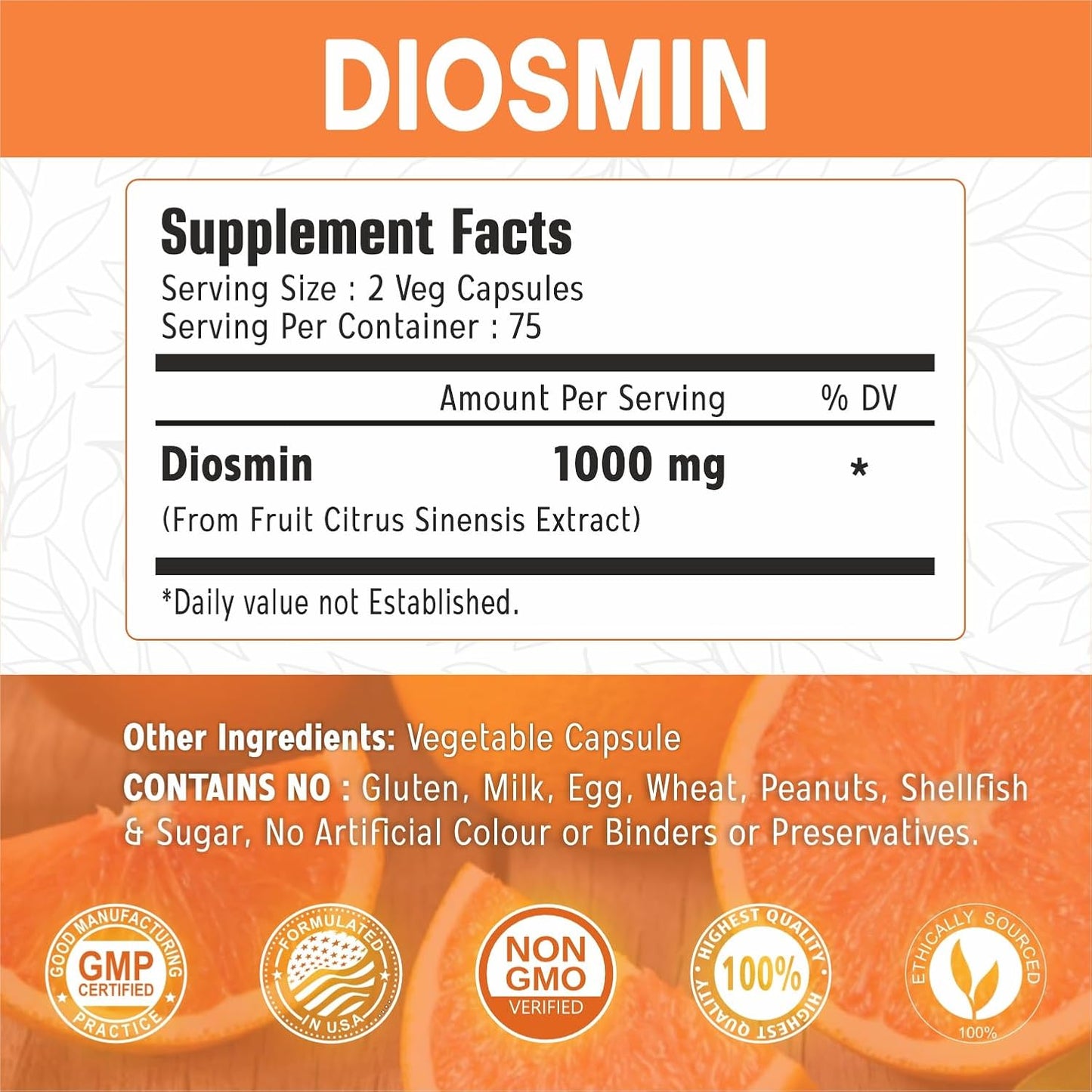 150 Capsules Immortal Herbs Pure Diosmin 1000mg Complex Formula with Citrus Bioflavonoids - Vegetarian, Non-GMO, Gluten Free Diosmin Supplement