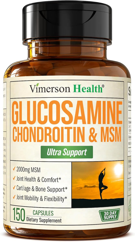 150 Capsules Joint Support Supplement with Glucosamine, Chondroitin, and MSM for Men and Women by Vimerson Health