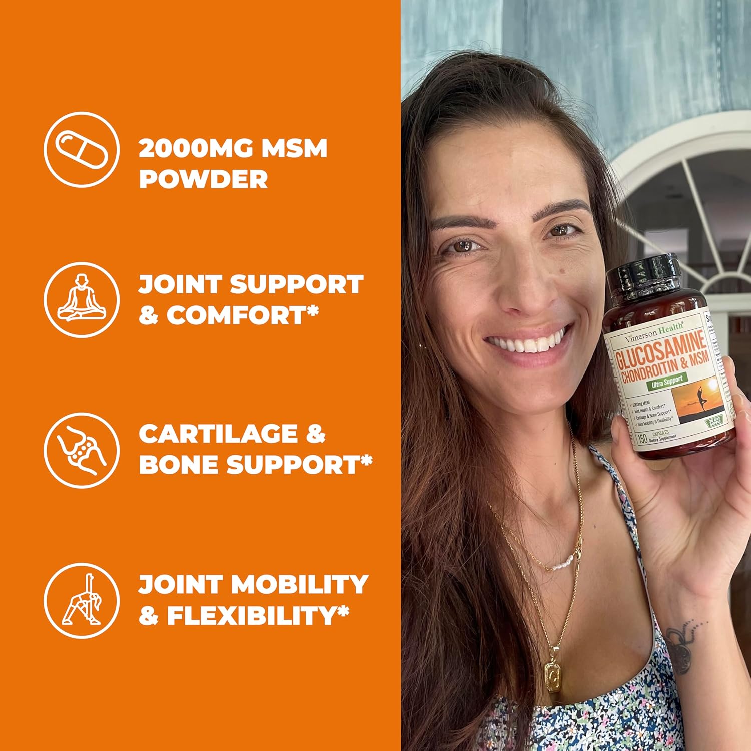 150 Capsules Joint Support Supplement with Glucosamine, Chondroitin, and MSM for Men and Women by Vimerson Health