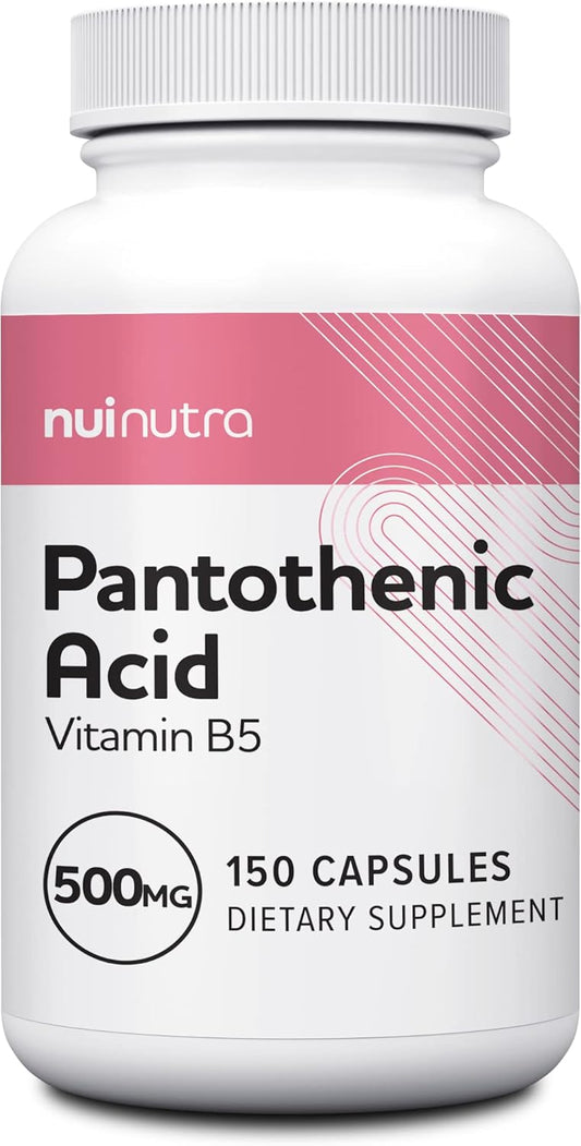 150 Capsules NUI NUTRA Pantothenic Acid (Vitamin B5) Supplement 500mg - Boosts Energy, Focus, Digestion, & Skin Health
