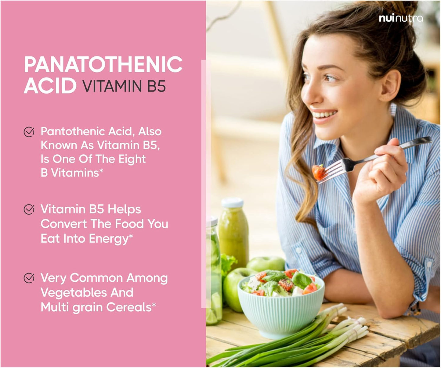 150 Capsules NUI NUTRA Pantothenic Acid (Vitamin B5) Supplement 500mg - Boosts Energy, Focus, Digestion, & Skin Health