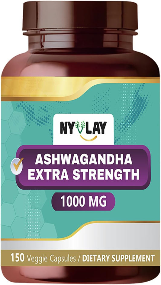 150 Capsules NYVLAY Ashwagandha Supplement for Stress Relief, Energy Boost, and Immune Support - 1000 MG, Natural & Gluten-Free