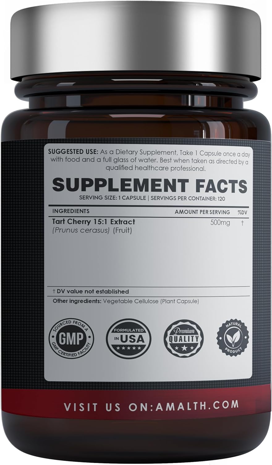 150 Capsules of AMALTH Tart Cherry Extract at 15:1 Concentration - 50 Day Supply